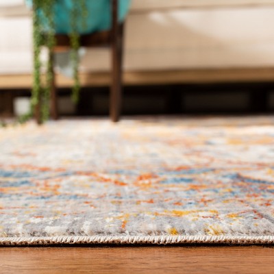 Vintage Blue and Multicolor Floral Motif Area Rug