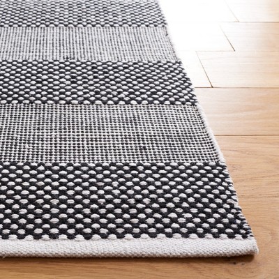 Black and Ivory Striped Flat Woven Wool Cotton 8' x 10' Rug