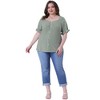 Agnes Orinda Women's Plus Size Gingham 1950s Sweetheart Neck Button Decor Short Sleeve Blouses - 3 of 4