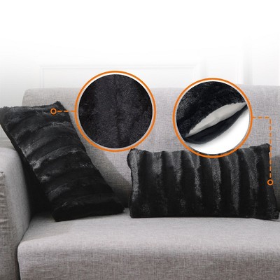 Small Gray Faux Fur Lumbar Pillow Set