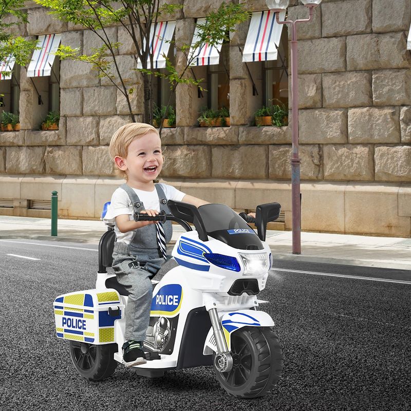 Costway 6V Kids Ride On Police Motorcycle Trike 3-Wheel w/ Headlight and Flashing Siren, White, 4 of 11