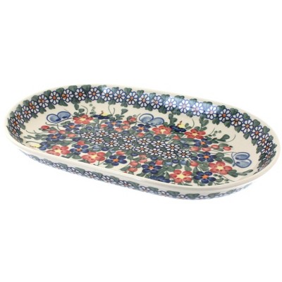 Blue Rose Polish Pottery Garden Butterfly Medium Oval Dish