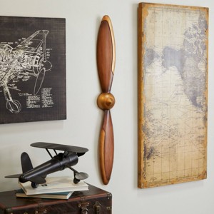 42" x 5" Metal Airplane Propeller 2 Blade Wall Decor with Aviation Detailing Brown/Gold - Olivia & May: Industrial Style, Vertical Display - 1 of 4