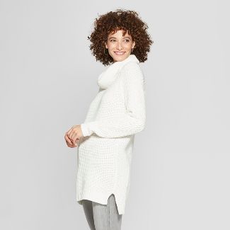 Womens Cozy Neck Pullover Sweater - A New Day™ Cream S