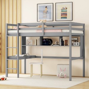 NicBex Twin Sie Loft Bed with Desk Wooden Bed Frame with Storage Shelves, Ladder and Full Length Guardrail, No Box Spring Required - 1 of 4