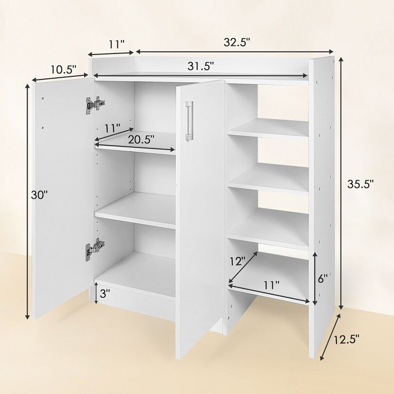 Tangkula Wooden Shoe Cabinet 2-Door Storage Entryway Shoes Organizer w/ Adjustable Shelves, 5 of 10