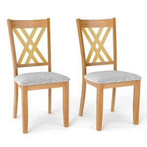 Costway 2 PCS Linen Fabric Upholstered Kitchen Armless Chairs with Rubber Wood Frame Gray/Natural - 1 of 4