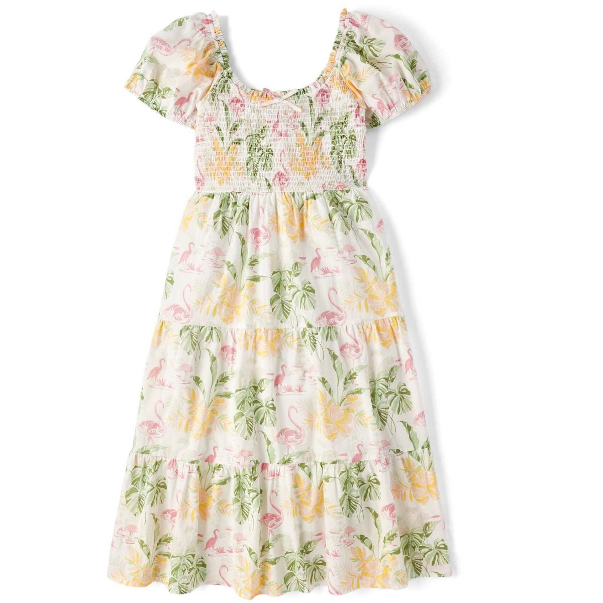The Children's Place Womens Matching Family Short Sleeve Tropical Midi Tiered Dress