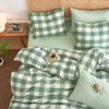 Gingham Cotton Duvet Cover Set, Plaid Buffalo Check, 100 Washed Cotton, 3 Pieces, Green White, Queen Size - 4 of 4