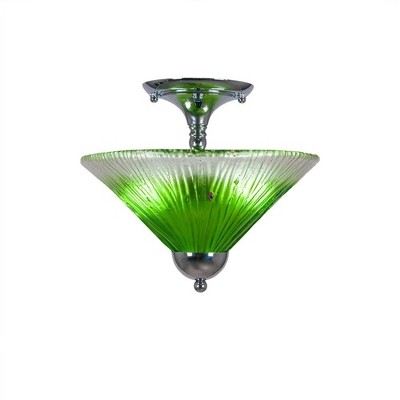Toltec Lighting Any 2 - Light Flush Mount in  Chrome with 12" Kiwi Green Crystal Shade