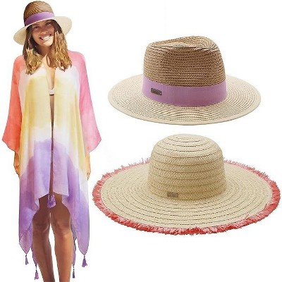 Nicole Miller New York Women's Beach Coverup with 2 Straw Sun Hats