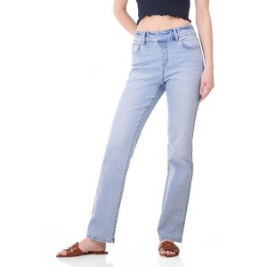 Rekkuna Women's Stretch Straight Leg Jeans – Mid-Rise Pull-On Shaping Denim with Elastic Waistband and 5-Pocket Design - 1 of 4