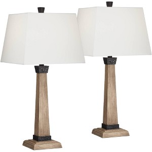John Timberland Montrose Buchan 29 1/2" Tall Pedestal Farmhouse Rustic End Table Lamps Set of 2 WiFi Smart Socket Brown Wood Finish Living Room - 1 of 4