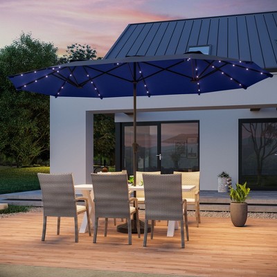 Sonkuki 13 x 7.2ft Solar-Powered Double-Sided Patio Umbrella with Large Canopy Outdoor Table Umbrella for Garden, deck and pool