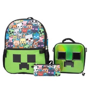 Minecraft 5 PC Backpack Set, Girls & Boys Creeper School Back 16" with Front Zip Pocket - 1 of 4
