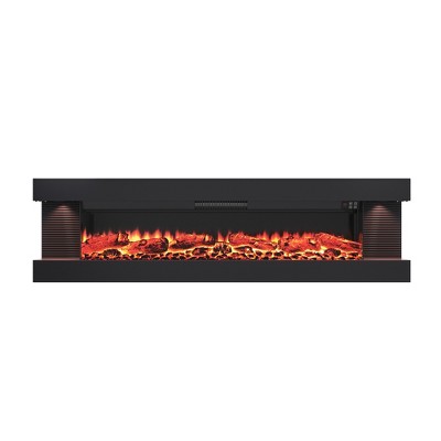 CLIHOME Wall-Mounted 3-Sided Electric Fireplace with LED Lighted Mantel and Remote, Modern Indoor Heating Accent