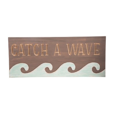 Beachcombers Catch A Wave Sign Wall Coastal Plaque Sign Wall Hanging Decor Decoration For The Beach 23.5 x 0.5 x 10 Inches.