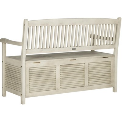 Distressed White Acacia Outdoor Storage Bench