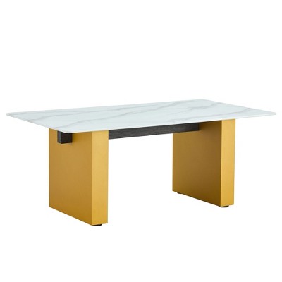 NicBex 43.3 Inch Rectangle Dining Table with Glass Tabletop and MDF Legs for 4 to 6,Living Meeting Room