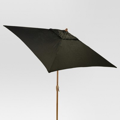 6.5' Square Umbrella - Black - Medium Wood Finish - Threshold™