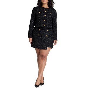 ELOQUII Women's Plus Size Tweed Skort With Buttons - 1 of 4