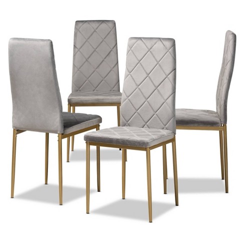 4pc Blaise Velvet Fabric Upholstered And Metal Dining Chair Set Gray ...