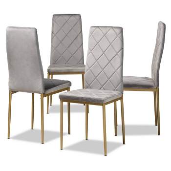 4pc Blaise Velvet Fabric Upholstered and Metal Dining Chair Set - Baxton Studio