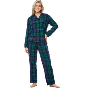 ADR Women's Flannel Pajamas Set, Warm Cotton Women's Flannel Pajama Pants with Pockets & Button Up Flannel Pajama Top - 1 of 4