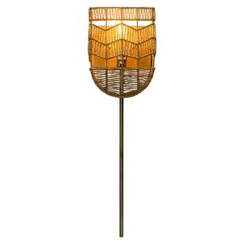 25.75" Marley High Brushed Gold Iron Wall Sconce with Tan Hemp Rope Shade - River of Goods