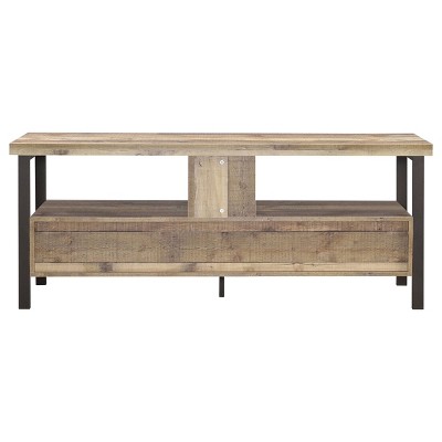 Transitional Weathered Pine and Black 59" TV Console with Cabinet