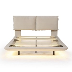 HomeRoots Beige Tufted Upholstered Queen Bed Frame With LED Lighting And USB - 1 of 4
