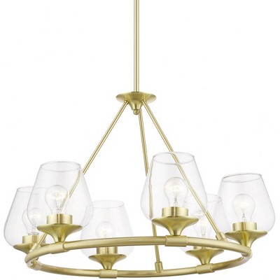 Elegant Willow 6-Light Chandelier with Clear Glass in Satin Brass