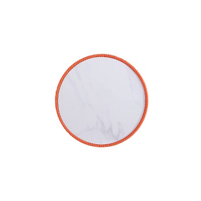 Orange Pleated Leatherette and Gold Metal Round Accent Table Set
