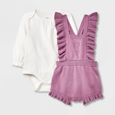 Baby Girls' Blackberry Sweater Romper Set - Cat & Jack™ Light Purple 6-9M