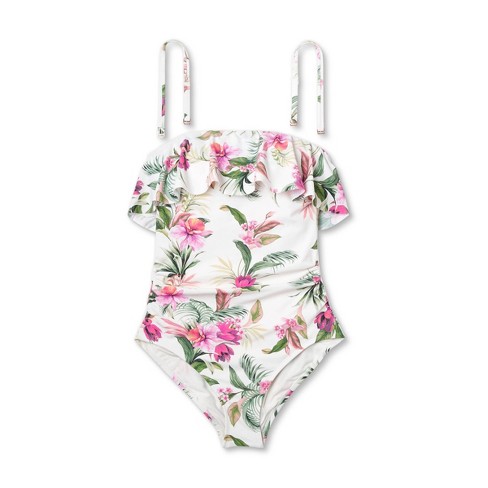 Women's Tropical Print Shirred Full Coverage One Piece Swimsuit
