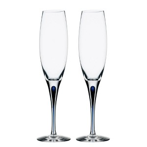 Orrefors Intermezzo 7 Fl. Oz. Stemmed Champagne Flute Glasses - Set of 2, Blue Drop - Kitchen & Dining Crystal Glassware - Dishwasher Safe - 1 of 4