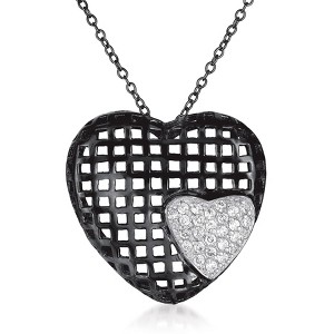 Guili Cubic Zirconia Sterling Silver Black Plated Heart Shape Lace Pendant - 1 of 2