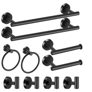 Itopfox Bathroom Hardware Set 10 Piece Matte Black Stainless Steel Includes Two 16in Towel Bars Four Hooks Two Toilet Paper Holders Two Rings - 1 of 4