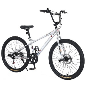 NAYSAYE Bicycle Freestyle Kids Bike Double Disc Brakes 26 Inch for Boys and Girls for Outdoors, Silver, 68.8"*26.77"*47.6" - 1 of 4