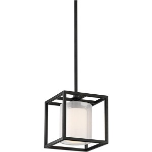 Possini Euro Design Conroe Matte Black Metal Mini Pendant Light 9" Wide Sheer Outer White Glass Inner Shade for Dining Room Home Foyer Kitchen Bedroom - 1 of 4