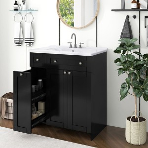 NicBex Bathroom Vanity with Sink,Bathroom Sink Vanity with 2 Doors and Double-tier Deep Drawer,30 inch Bathroom Sink Cabinet,Black/Gray/White/Blue - 1 of 4