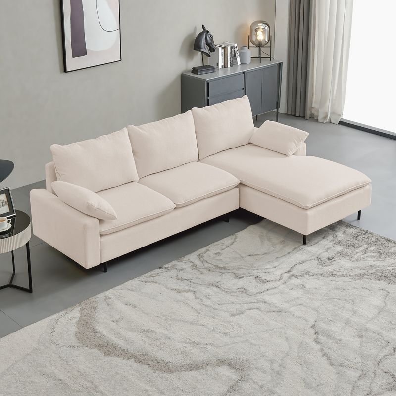 128.3"/100" Linen Upholstered Sectional Sofa with Lounge Chair, Modular Sofa with Pillows, Beige 4A - ModernLuxe, 1 of 8