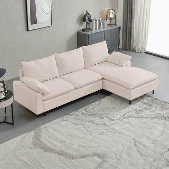 128.3"/100" Linen Upholstered Sectional Sofa with Lounge Chair, Modular Sofa with Pillows, Beige 4A - ModernLuxe