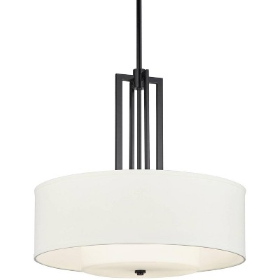 Possini Euro Design Sundry Semi Gloss Black Drum Pendant Chandelier 24  Wide Modern Double Shade 4-Light Fixture for Dining Room Foyer Kitchen  Island