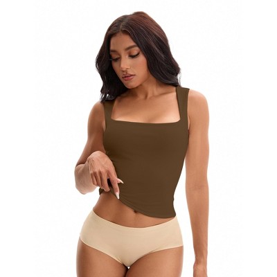 INSPIRE CHIC Women's Square Neck Plain Back Sleeveless Tank Tops Basic Fitted Camisoles