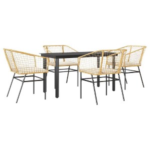vidaXL 5 Piece Patio Dining Set with Cushions Brown and Cream White Poly Rattan Glass - 55.1" x 27.6" x 29.1" - 1 of 4