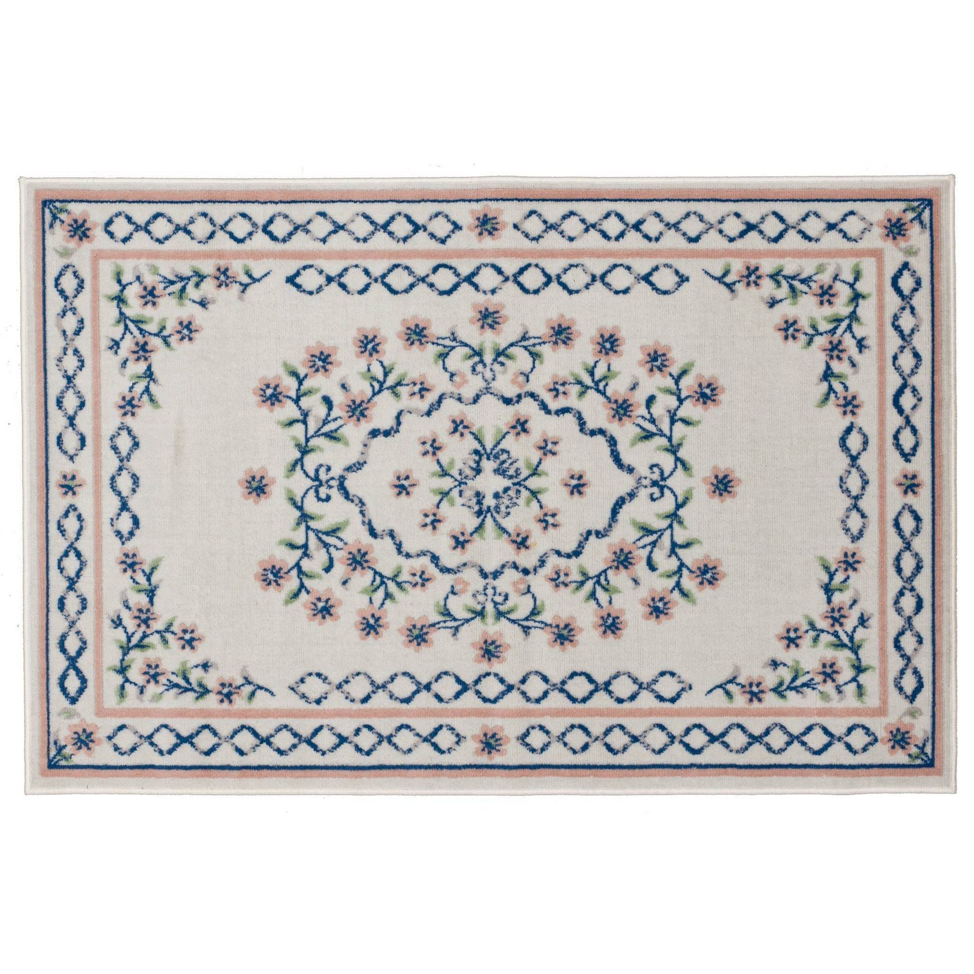 Mohawk 4'x6' Lattice Border Floral Woven Area Rug Cream