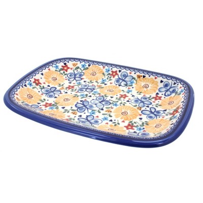 Blue Rose Polish Pottery Butterfly Medium Rectangular Platter