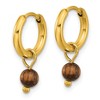 Chisel Stainless Steel Yellow IP-plated with Removeable Tiger's Eye Dangle Hinged Hoop Earrings - 3 of 4