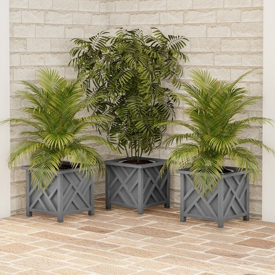 14.75-Inch Gray Polypropylene Lattice Design Outdoor Planter Box